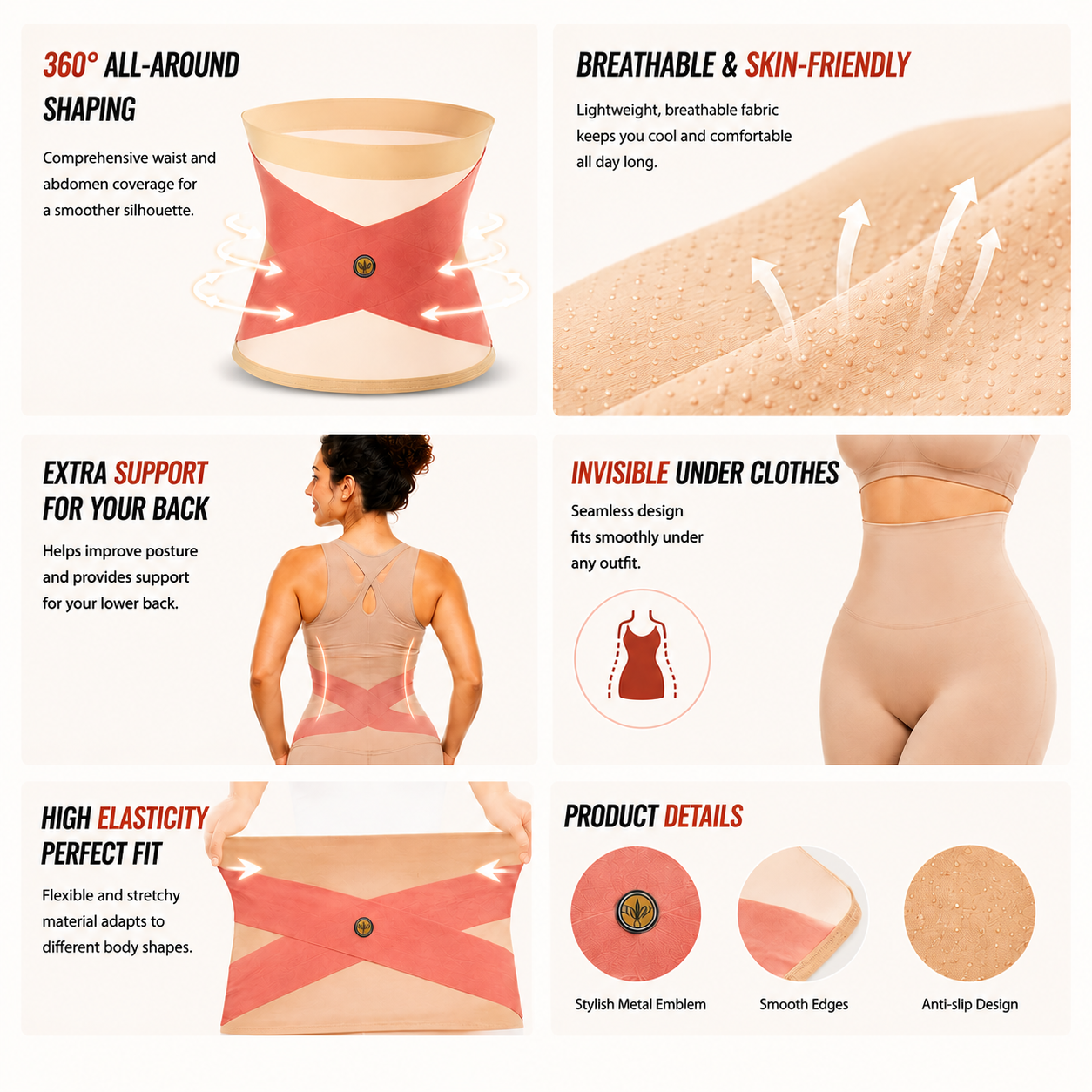 360° Waist Sculpting Compression Belt – Breathable Tummy Control Shapewear for Women
