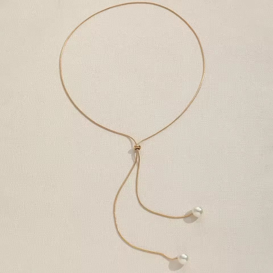 Long Faux-Pearl Pendant Necklace