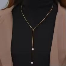 Simple Faux Pearl Pendant Adjustable Long Sweater Chain Necklace