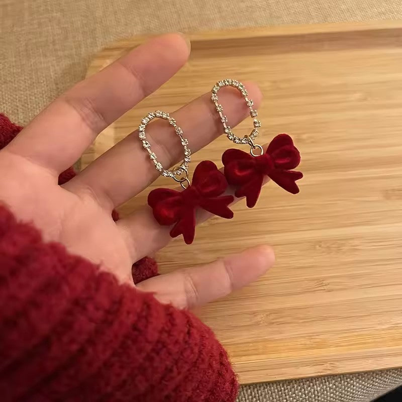 Red wine plush earrings color